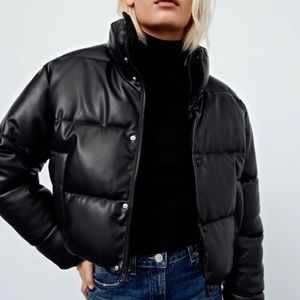 ZARA FAUX LEATHER PUFFER JACKET